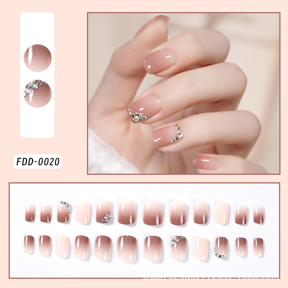 Wholesale 24Pcs Christmas Press On Nails Short Square Almond Gradient Rhinestone Cute Flower Design For Boutique Resale