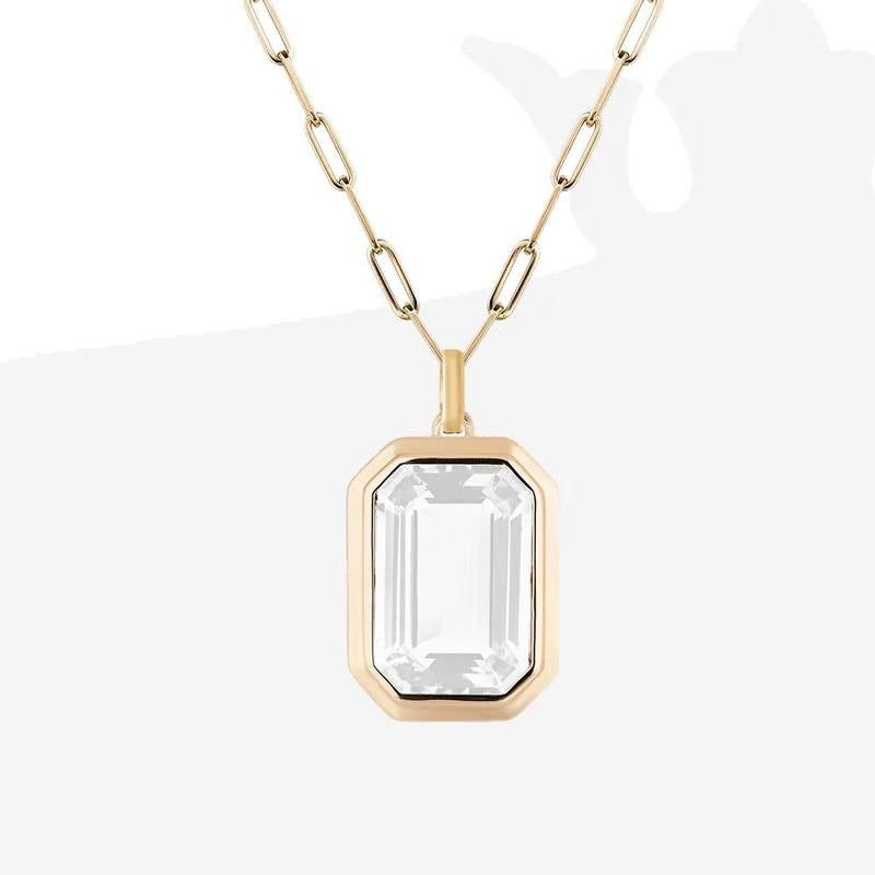 Wholesale Stainless steel square zircon pendant necklace with paperclip chain