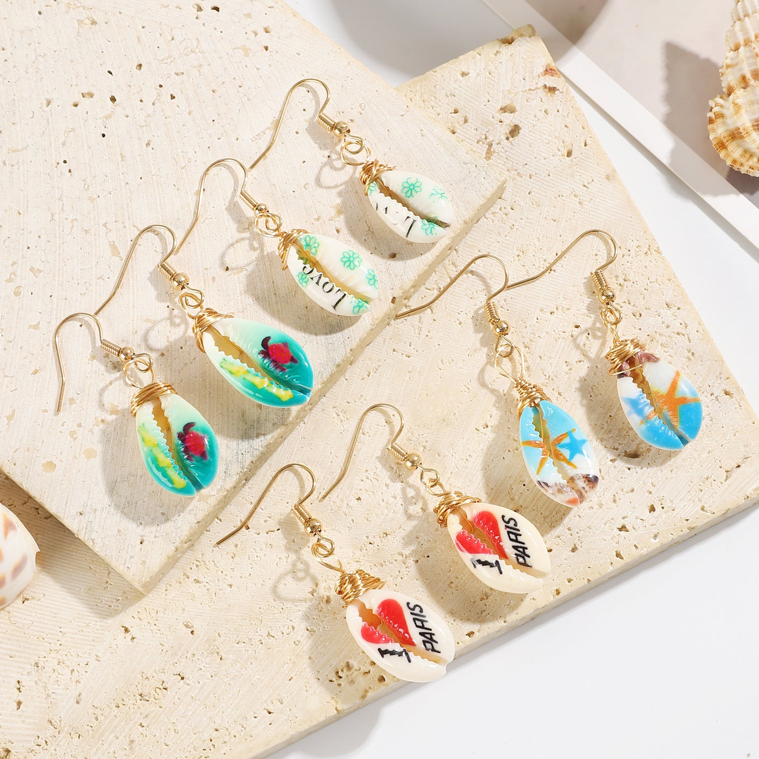 Wholesale Beach Style Printed Shell Earrings ACC-ES-MY017