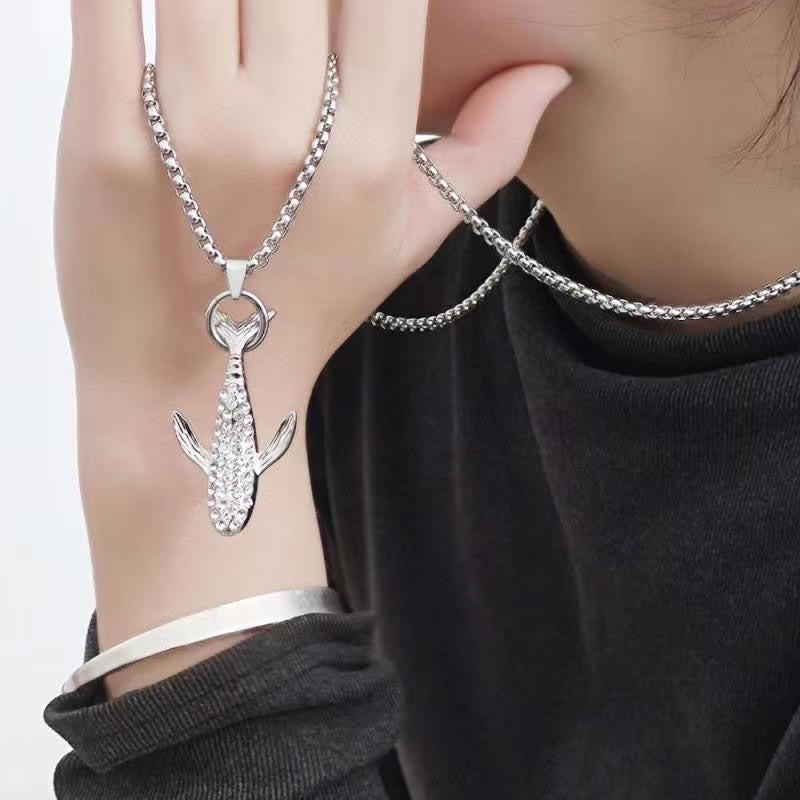 Wholesale Ocean Whale Rhinestone Pendant Necklace Titanium Steel Fashion Accessory Gift