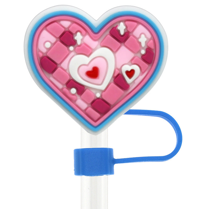 Wholesale Random 100pcs Creative Love 10mm PVC Soft Straw Tube Cap ACC-SCR-RYY097