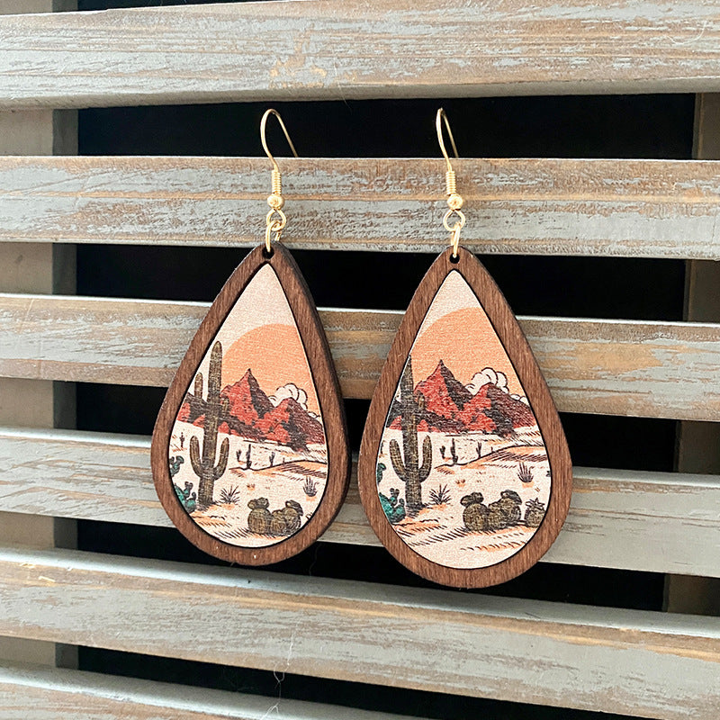 Wholesale Western Style Vintage Wood Earrings Aztec Water Drop Earrings ACC-ES-XinChuan040