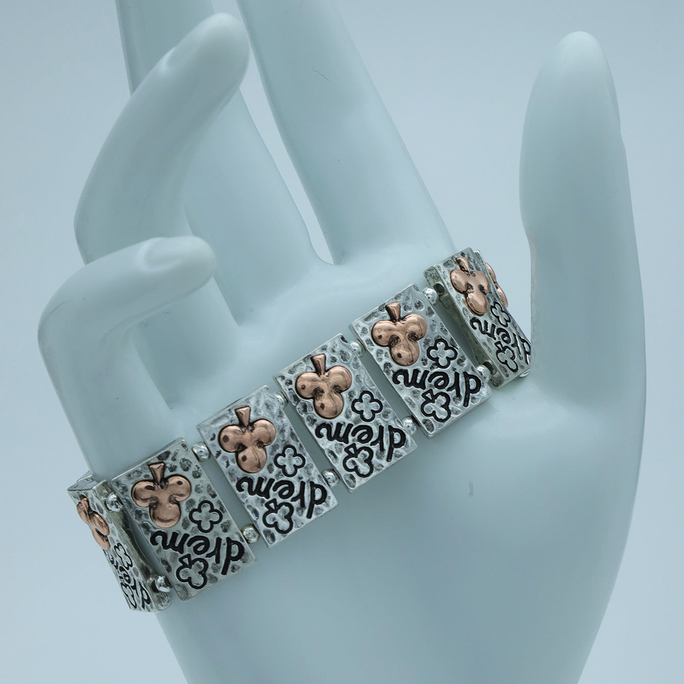 Wholesale Retro Square Heart-Shaped Clover Pattern Bracelet Elastic Beaded Zinc Alloy Fashion Accessory