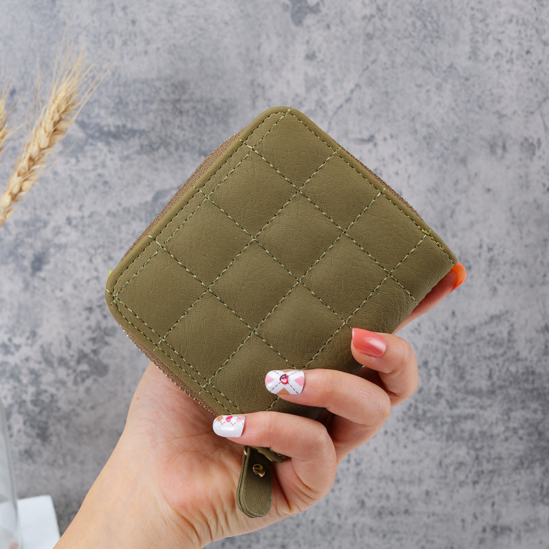 Wholesale Trendy Korean Style Women S Small Wallet White PU Leather ed Checkered Multi Card Slots Zip Buckle Cute Student Coin Purse Fashion Accessory