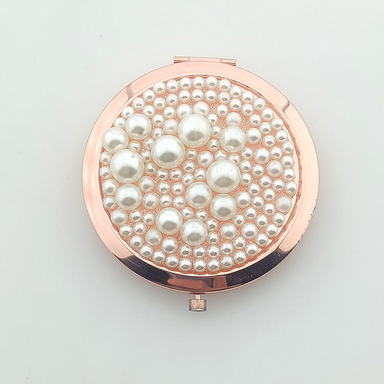 Wholesale Round Diamond Small Mirror Portable Folding Pearl Diamond Cosmetic Mirror ACC-MR-GuoYan001
