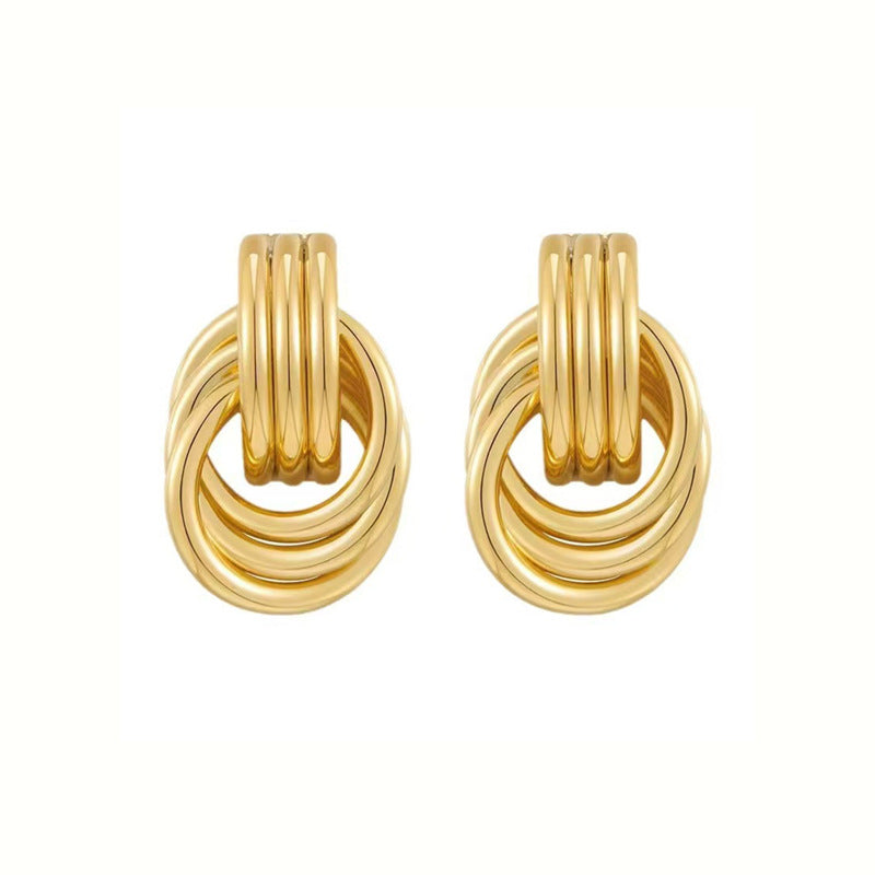 Wholesale Trendy Irregular C-Shape Earrings Metal Geometric Three-Layer for Party Wear