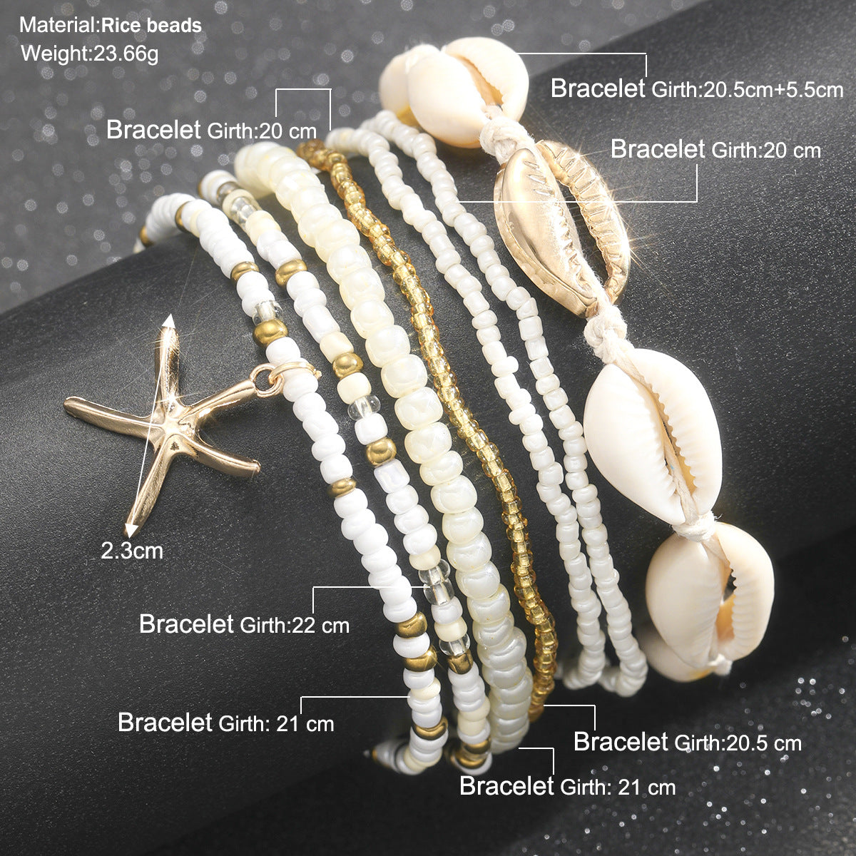 Wholesale Bohemian beach holiday style rice beads shell starfish multi-layer anklet