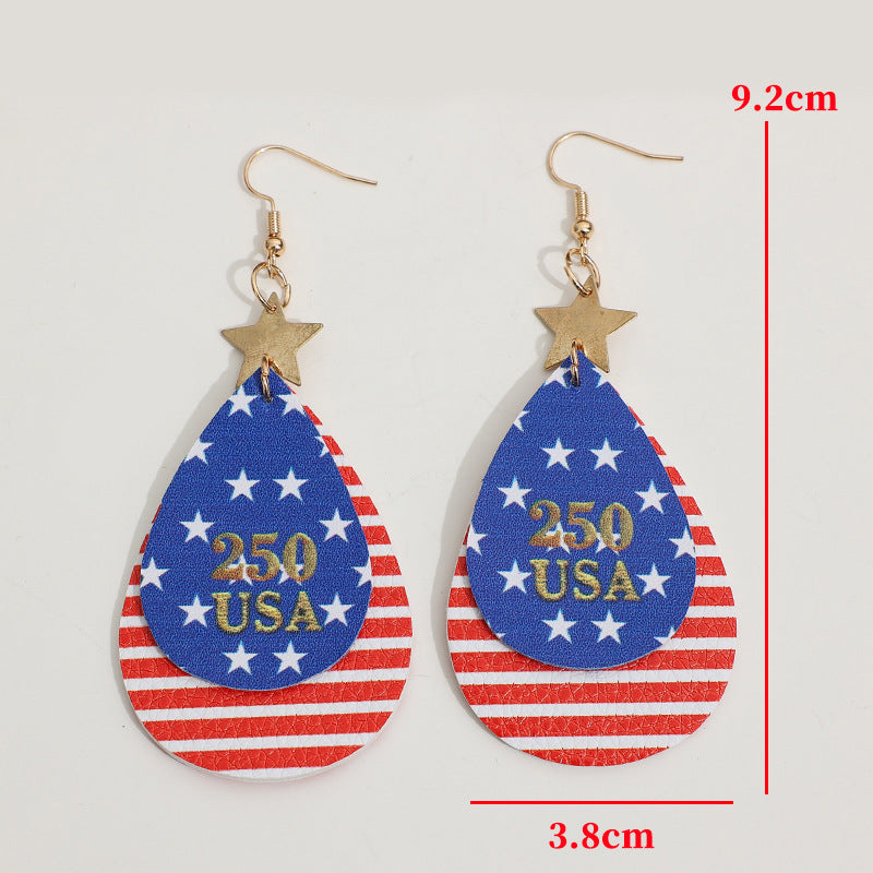Wholesale American Independence Day Flag Striped Leather Double Layer Earrings