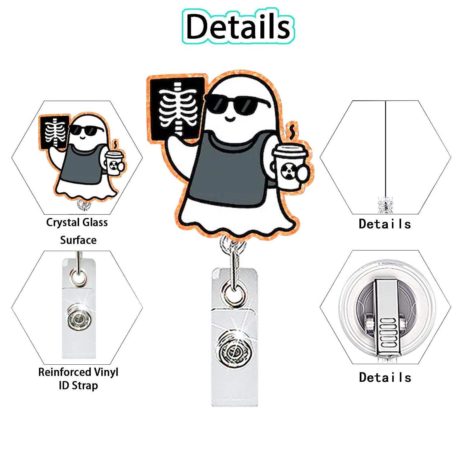 Wholesale  Pumpkin Ghost Skeleton Acrylic Retractable Badge Reel for Medical ID Card Keychain Accessory