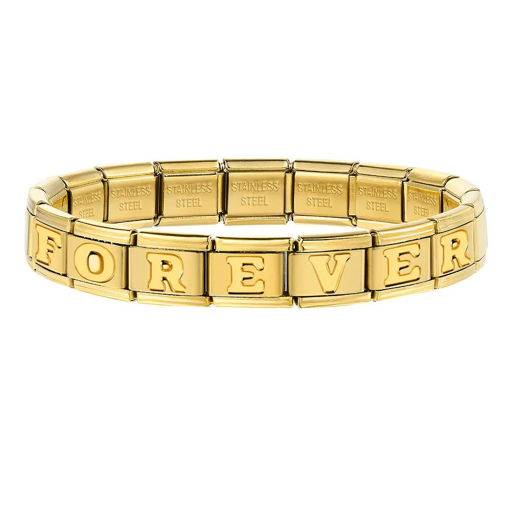 Wholesale Gold Plated Stainless Steel Concave Letter Modular Bracelet - DIY Jewelry Accessory for Boutique Resale