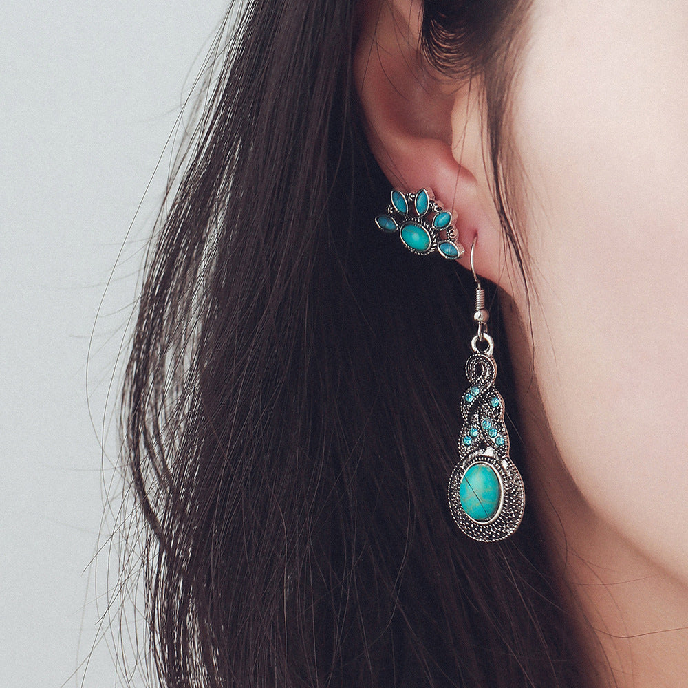 Wholesale Vintage Turquoise Earrings Set,  4 Pairs Alloy Electroplated Ear Studs &  Pendants,  Fashion Jewelry Accessory for Casual Daily Wear