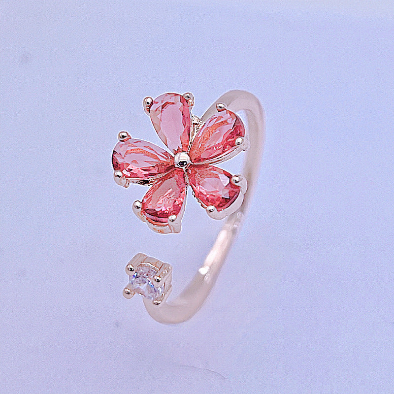 Wholesale Drip-shaped Colorful Zircon Open Heart Flower Rings ACC-RS-YXY021