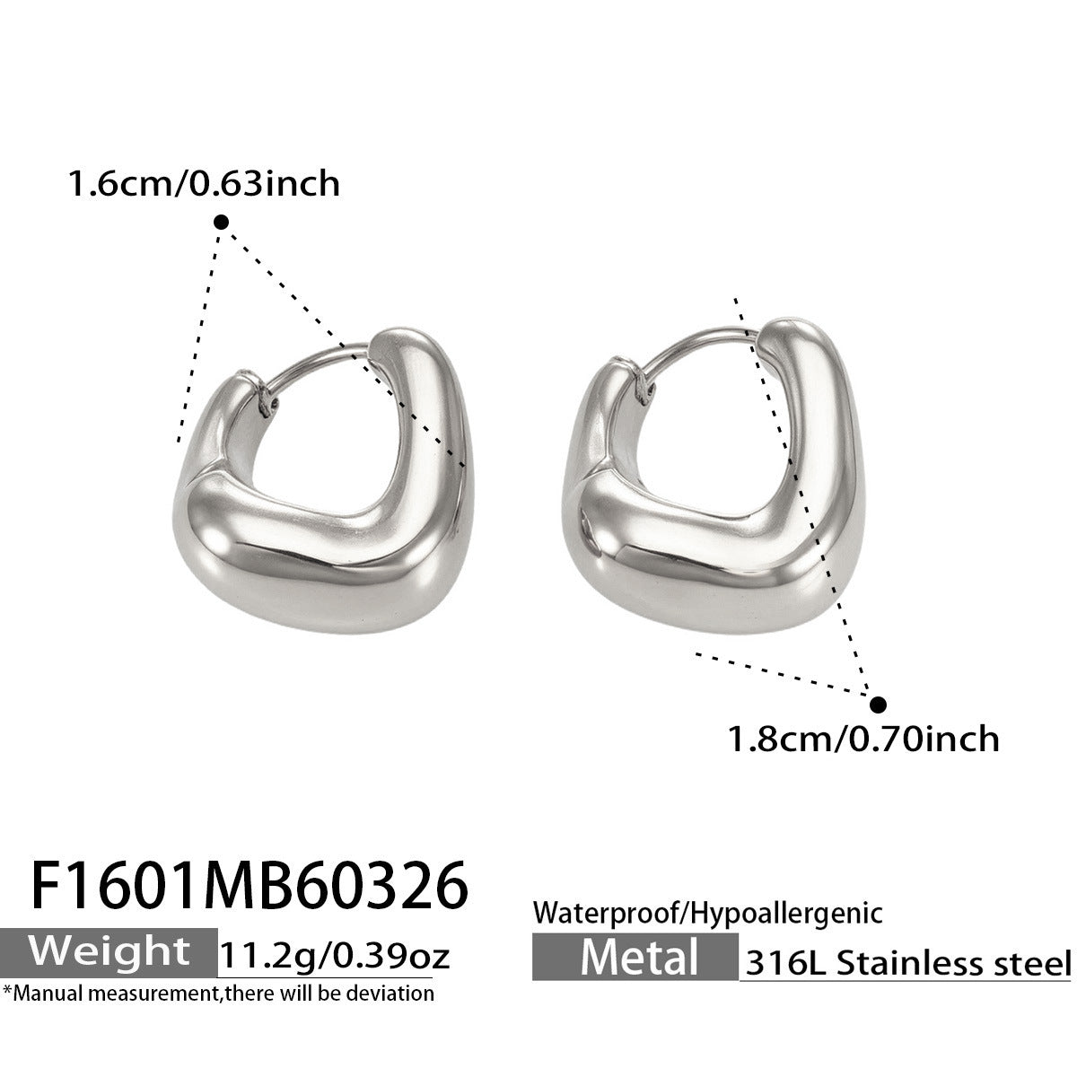 Wholesale Trendy Ins Style Oval U Shaped Earrings 18K Gold Plated Stainless Steel Boutique Resale Fashion Accessory