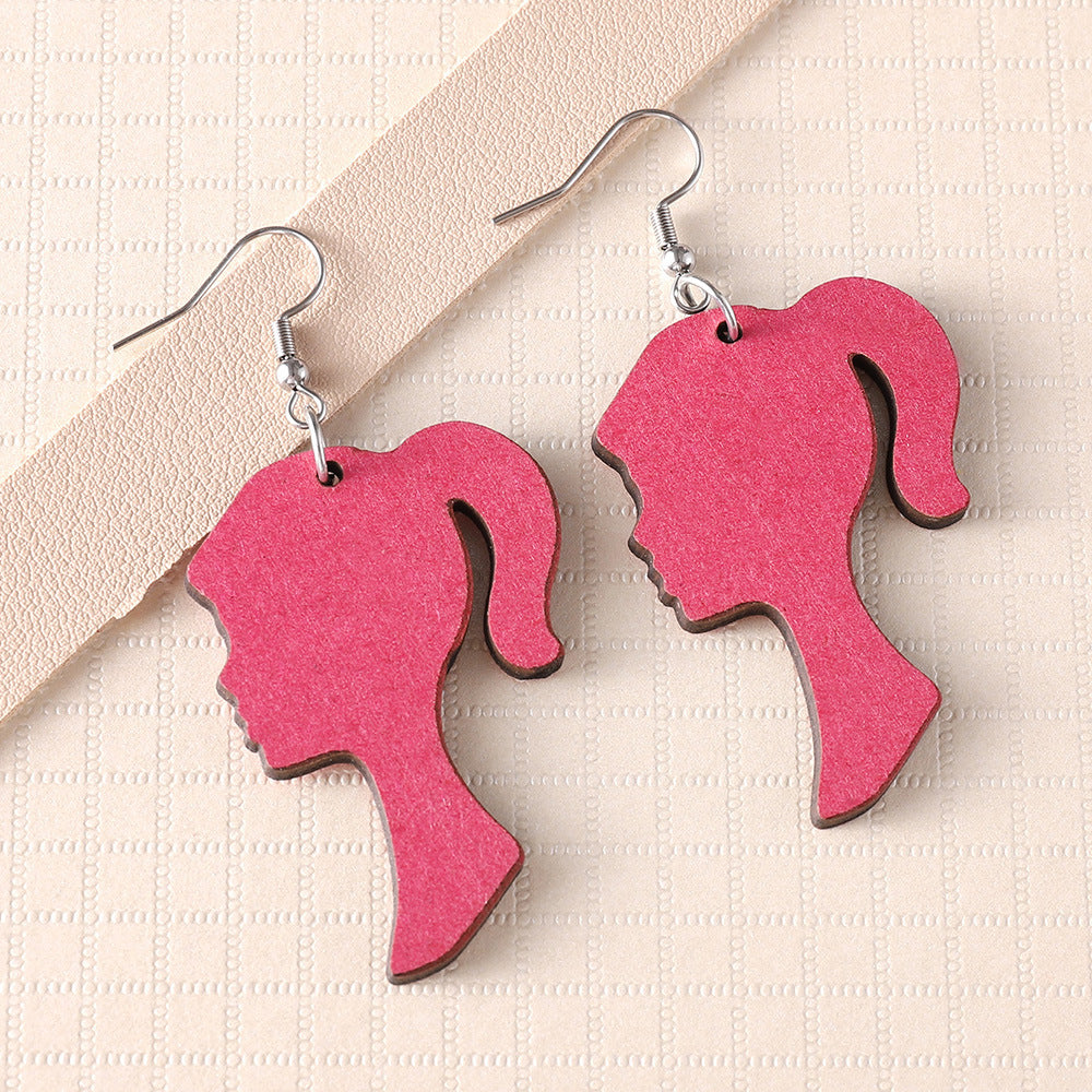 Wholesale Wooden  head pendant earrings