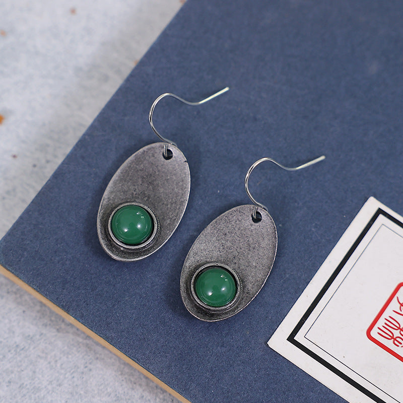 Wholesale Alloy Electroplated Retro Emerald Earrings for Everyday Wear Jewelry Accessory