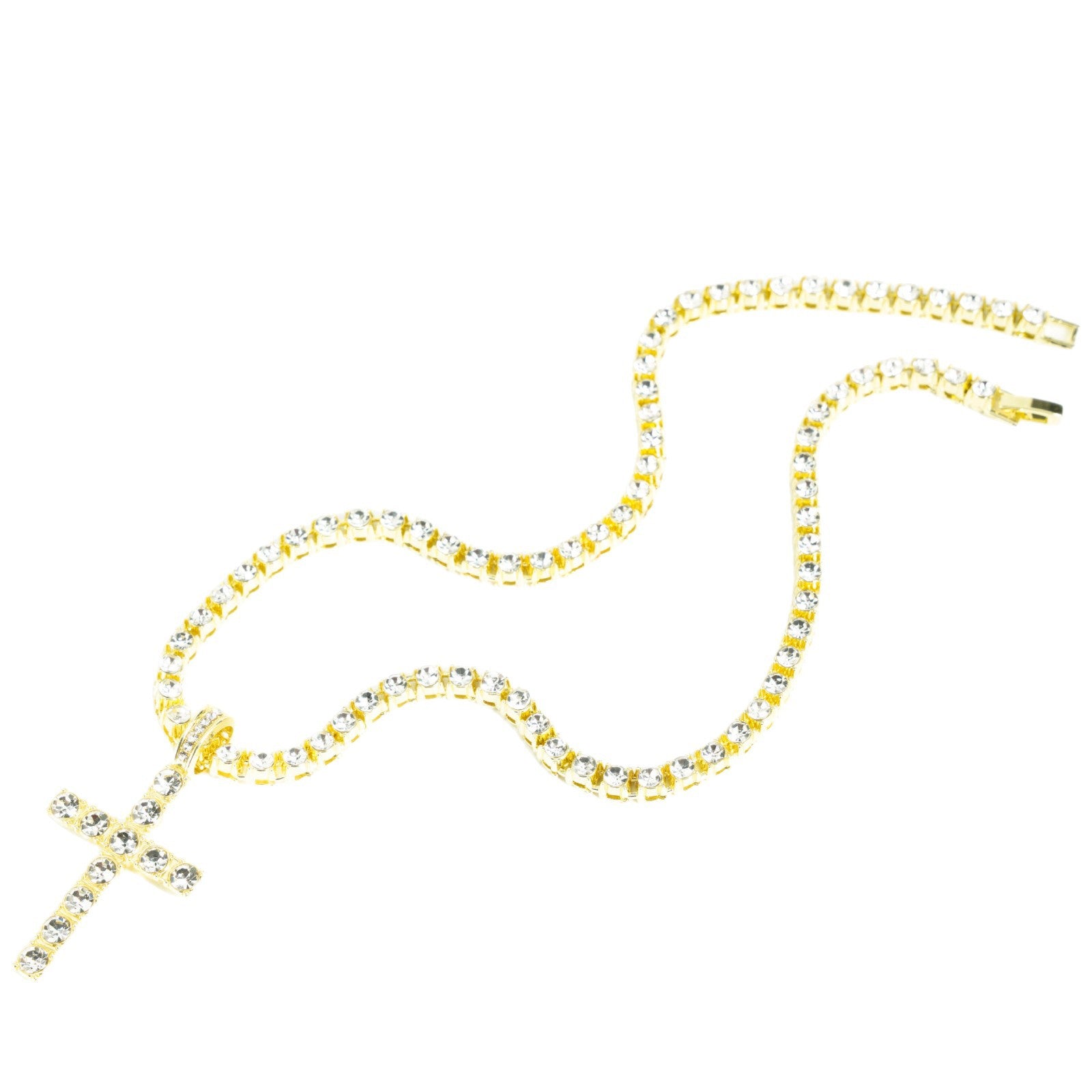 Wholesale Rhinestone Cross Pendant Necklace Hip Hop Bling Jewelry Fashion Accessory for Men Women