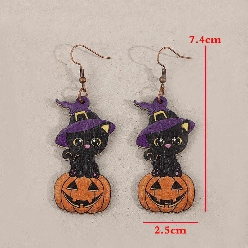Wholesale  Halloween Horror Pumpkin Creative Wood Earrings
