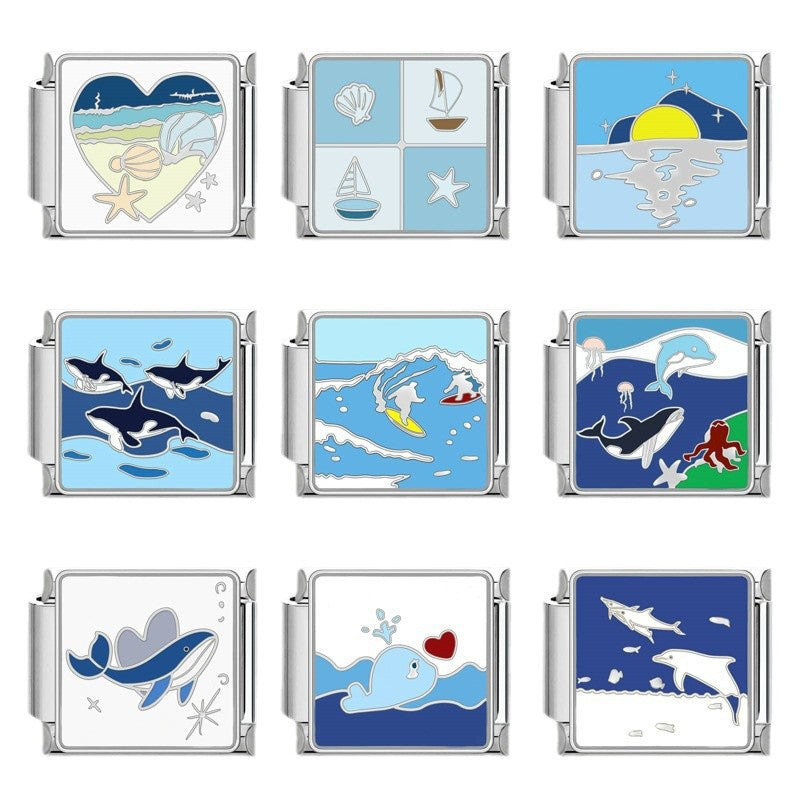 Wholesale Italian Charm Bracelet 9mm DIY Splicing Removable Marine Series Titanium Steel Composable Bracelet