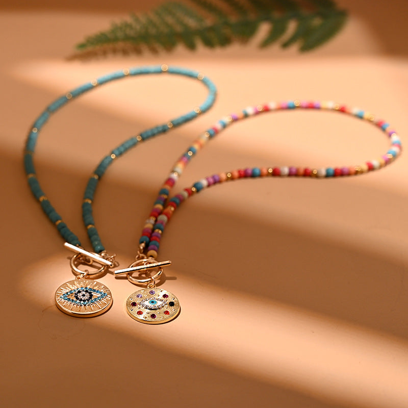Wholesale Evil Eye Turquoise Beaded Necklace Retro Chic Fashion Jewelry Accessory