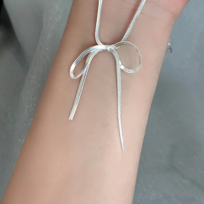 Wholesale  Sterling Silver Design Snake Bone Chain Bow Necklace