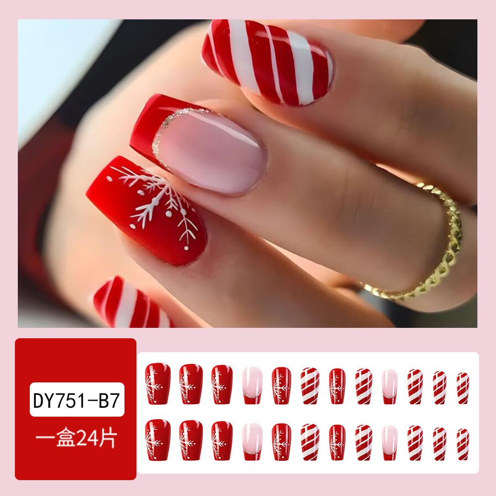 Wholesale 24 Pieces/box Christmas Red and White Stripes Glitter Snowflake Nails Kits Nail Stickers ACC-NS-QXJ015