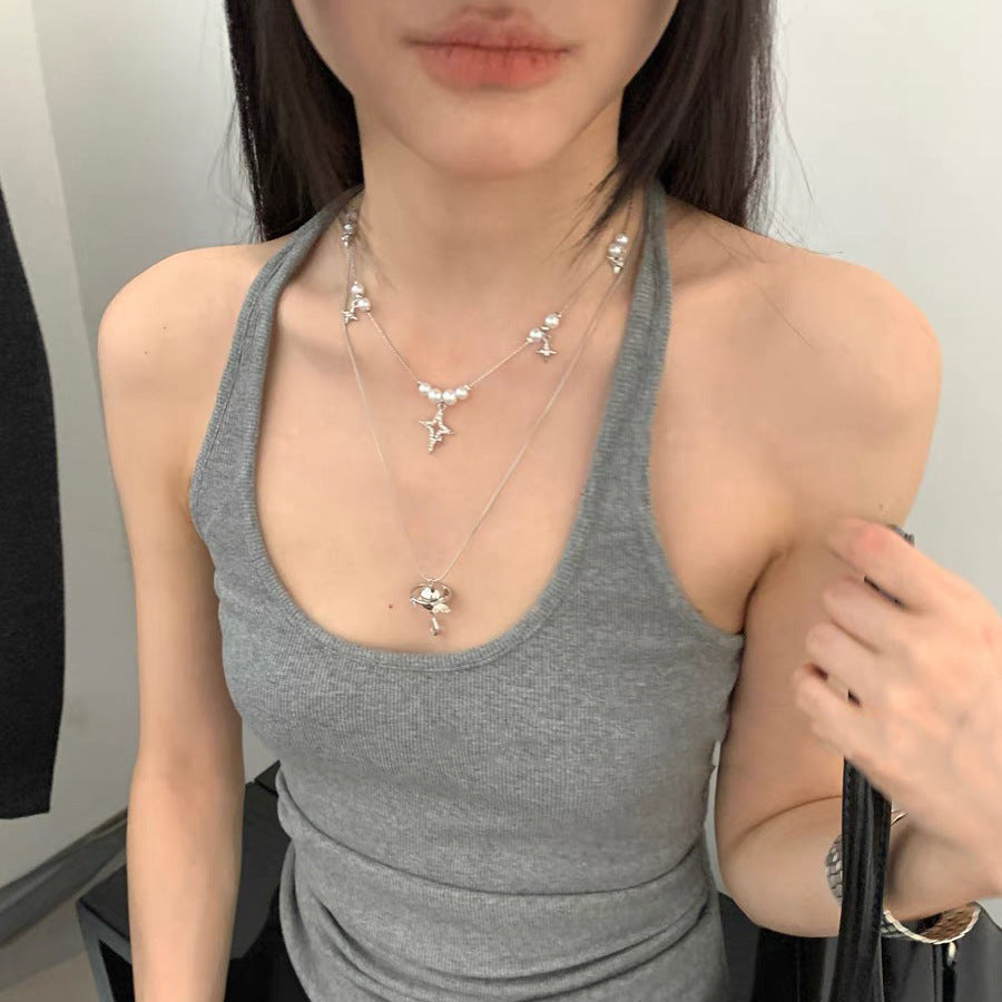 Wholesale Vintage Planet Pendant Double Layer Two Piece Necklace Set For Women Pearl Collarbone Chain Alloy Everyday Wear And Gift