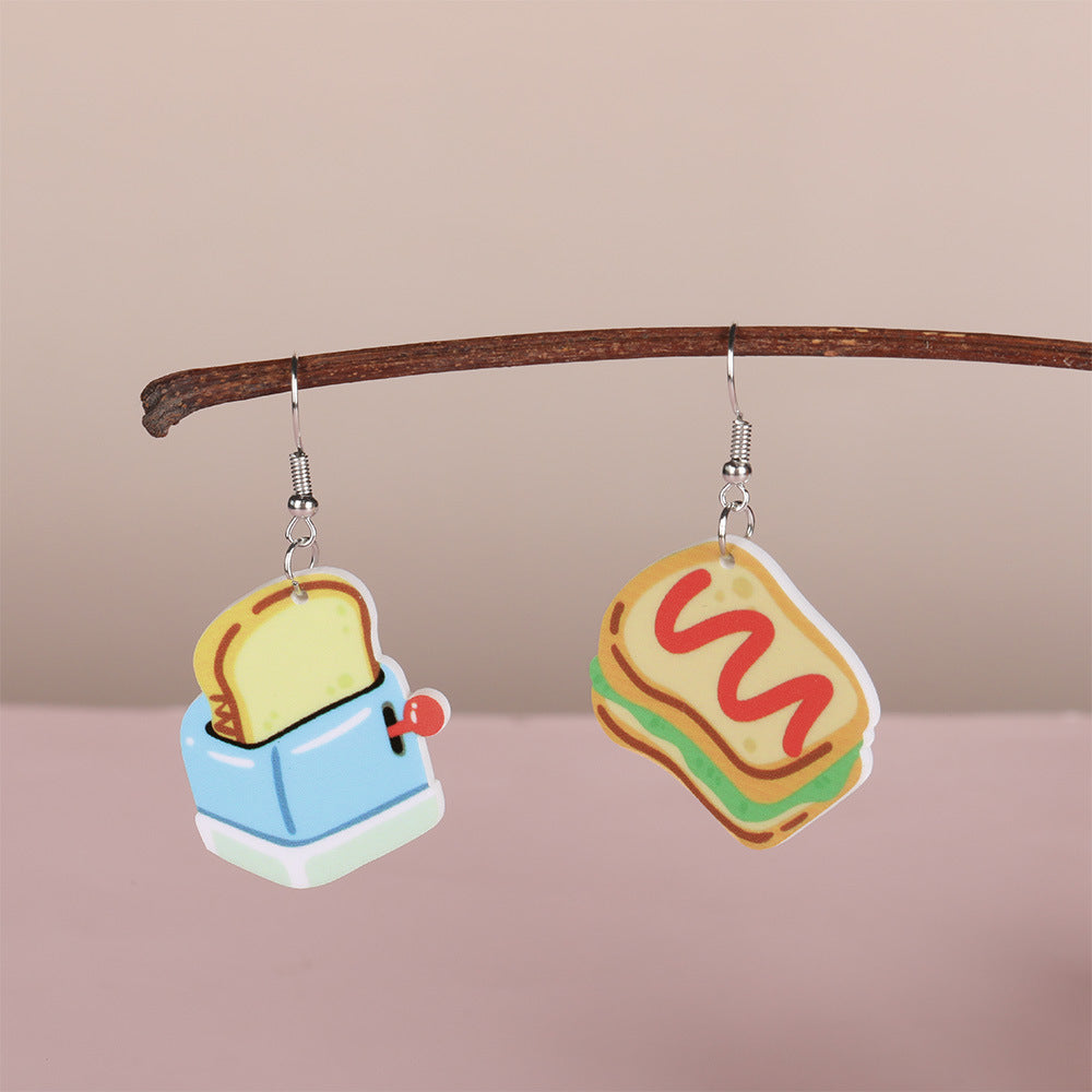 Wholesale  acrylic earrings  cartoon hamburger kitchen tableware modeling earrings