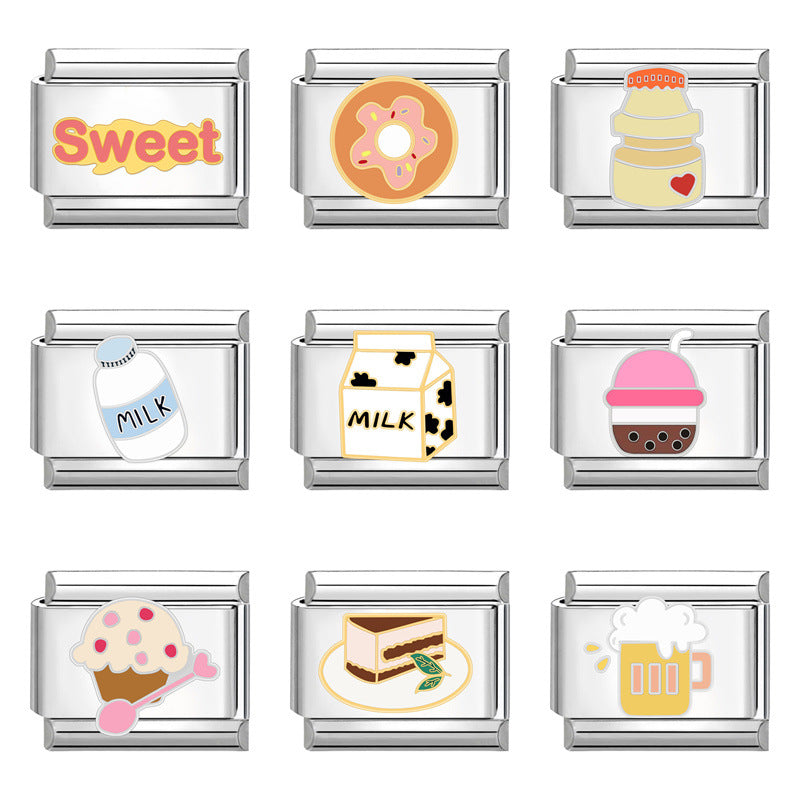 Wholesale Italian Charm Bracelet 9mm DIY Splicing Cute Dessert Titanium Steel Composable Bracelet