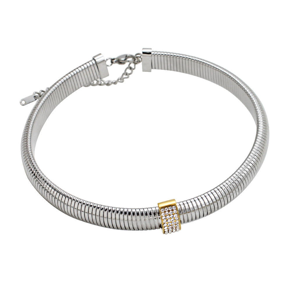 Wholesale Stainless Steel Bracelets Threaded Snake Chain Zirconia Jewelry Set Necklace Bracelet Earrings ACC-BT-Yueshi005