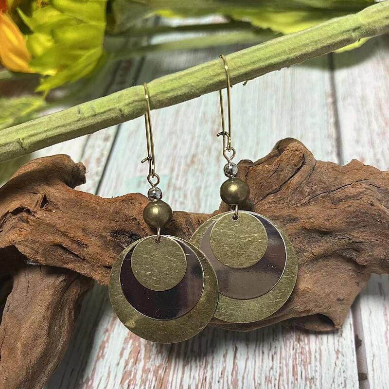 Wholesale Bohemian Retro Ethnic Style Distressed Bronze Circle Multi-Layer Alloy Earrings Jewelry Accessory