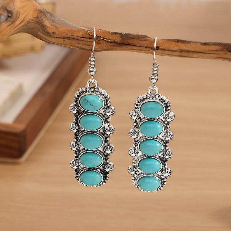 Wholesale Retro Ethnic Geometric Carved Pine Stone Earrings Fashion Accessory Gift Idea