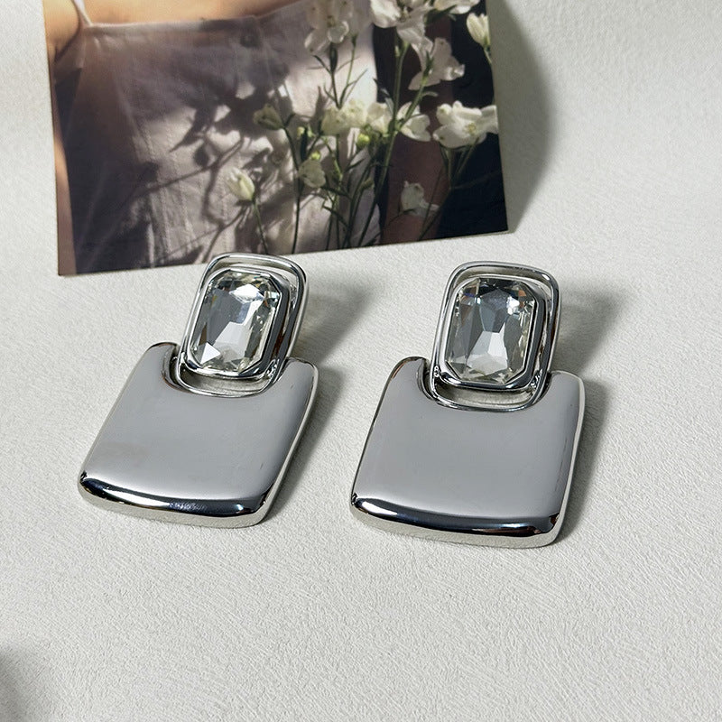 Wholesale Light Luxury  Mirror Metal Geometric Square Gem Earrings