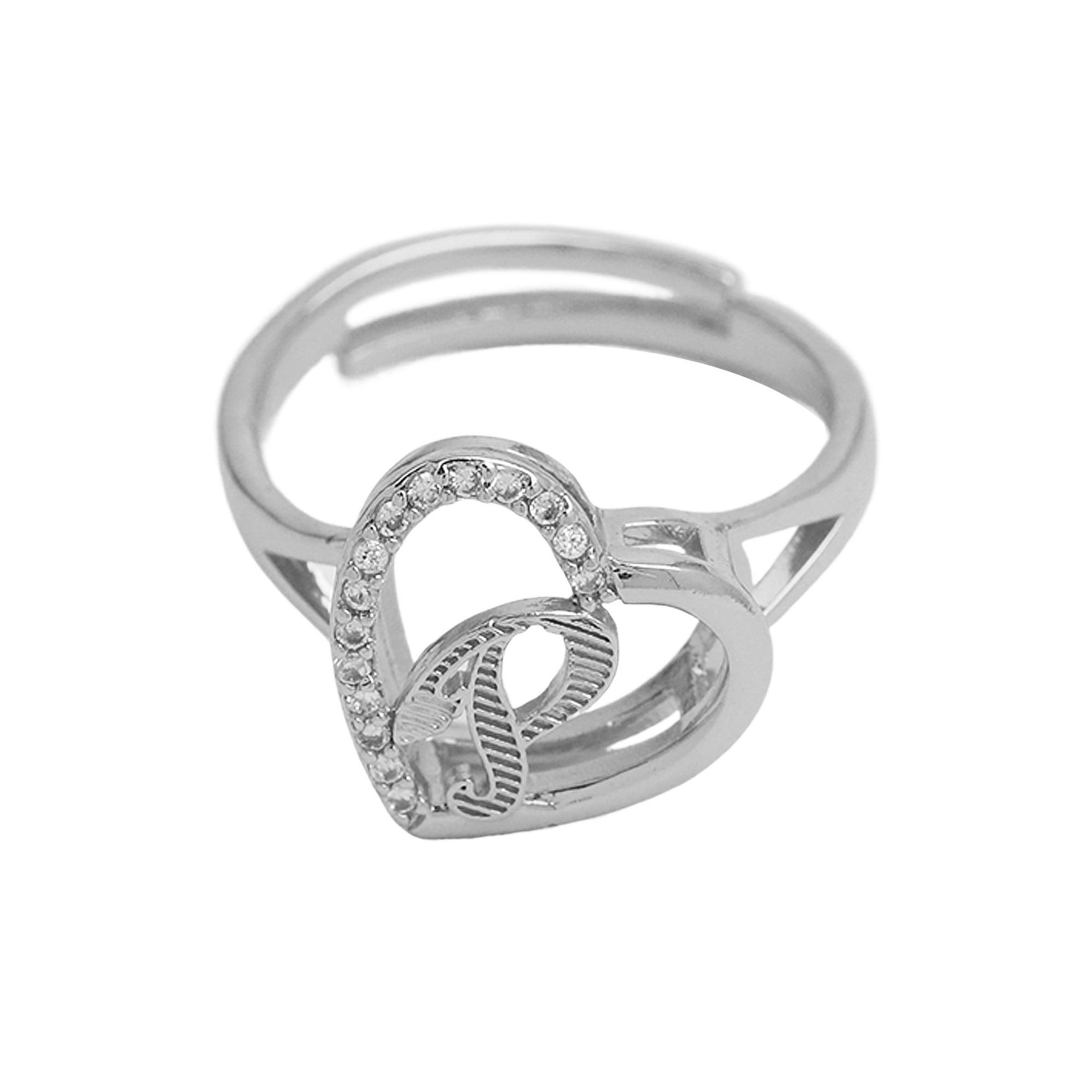 Wholesale  heart-shaped love texture hollow 26 grass English letters open heart ring