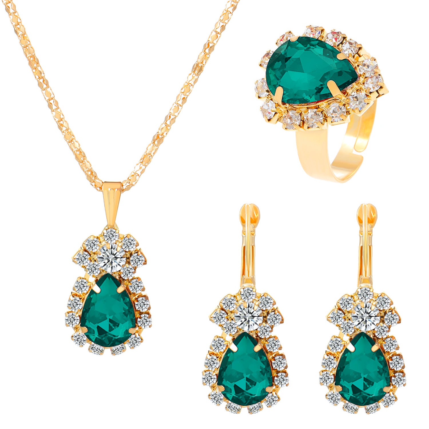 Wholesale Colorful rhinestone necklace earrings and ring set