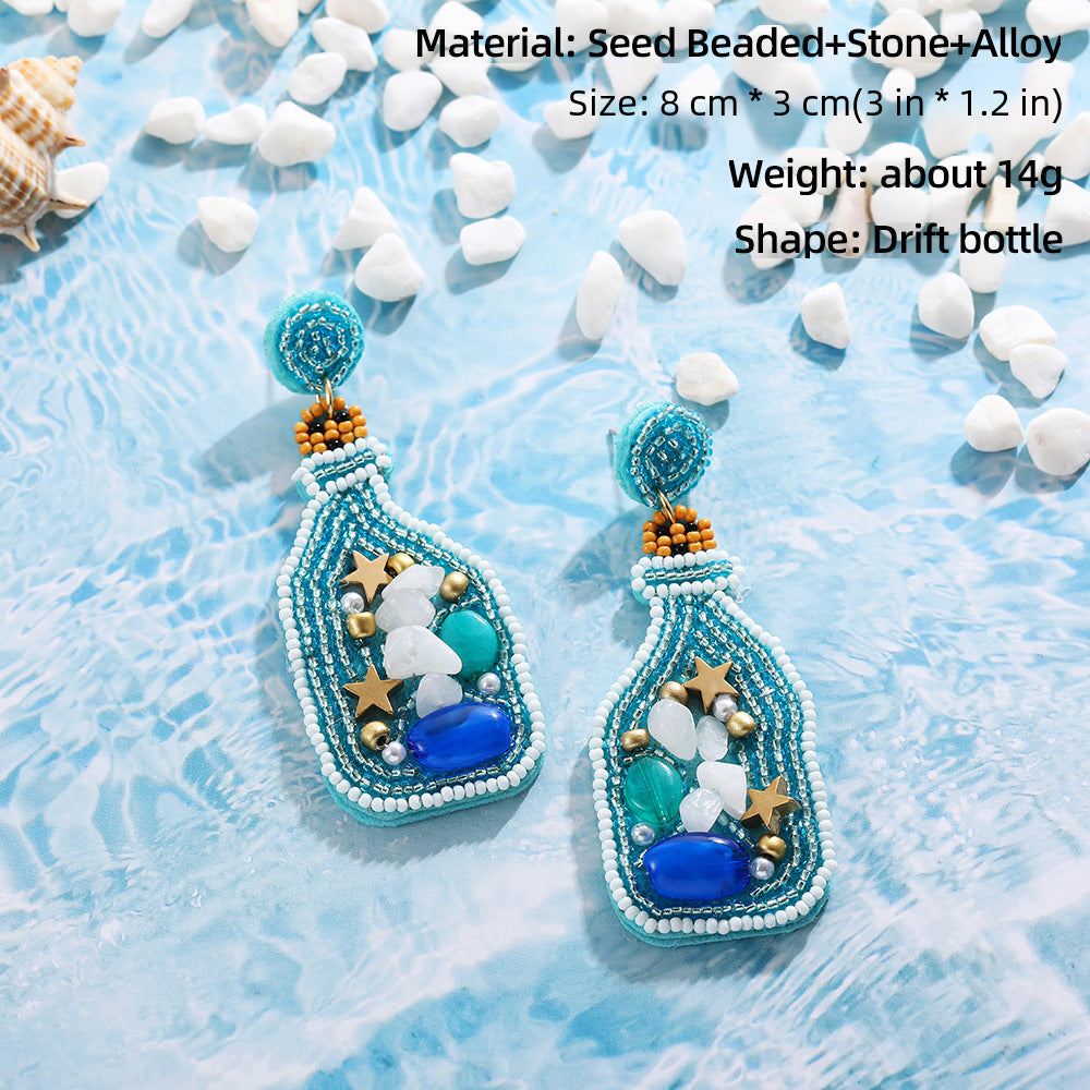 Wholesale Marine Animal  Starfish Shell Color Rice Beads Large Earrings