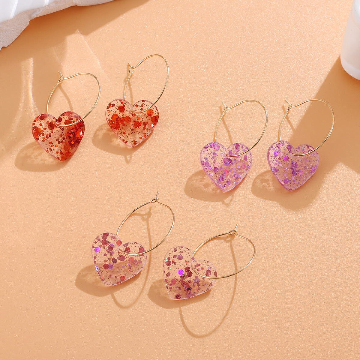 Wholesale  Acrylic Sequin Heart Earrings
