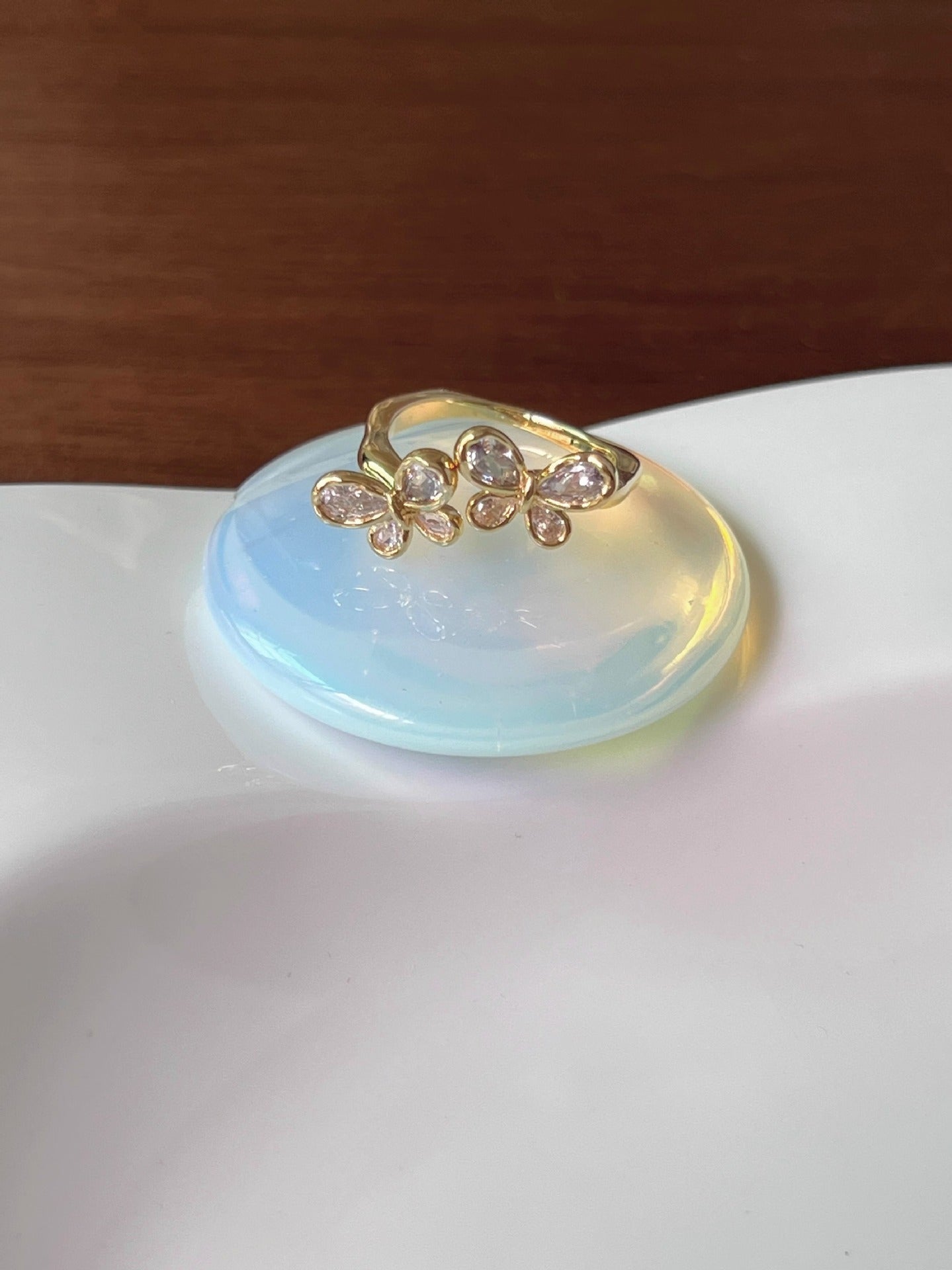 Wholesale Row Diamond Enamel Decoration Butterfly Four-leaf Clover Ring