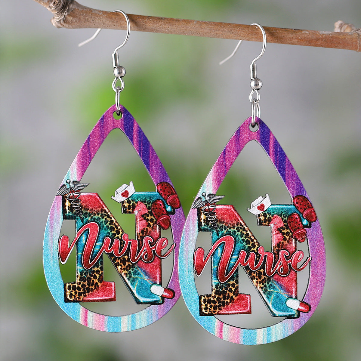 Wholesale Nurses'  Day Western-Style Leopard Print Earrings — Double-Sided Wooden Jewelry
