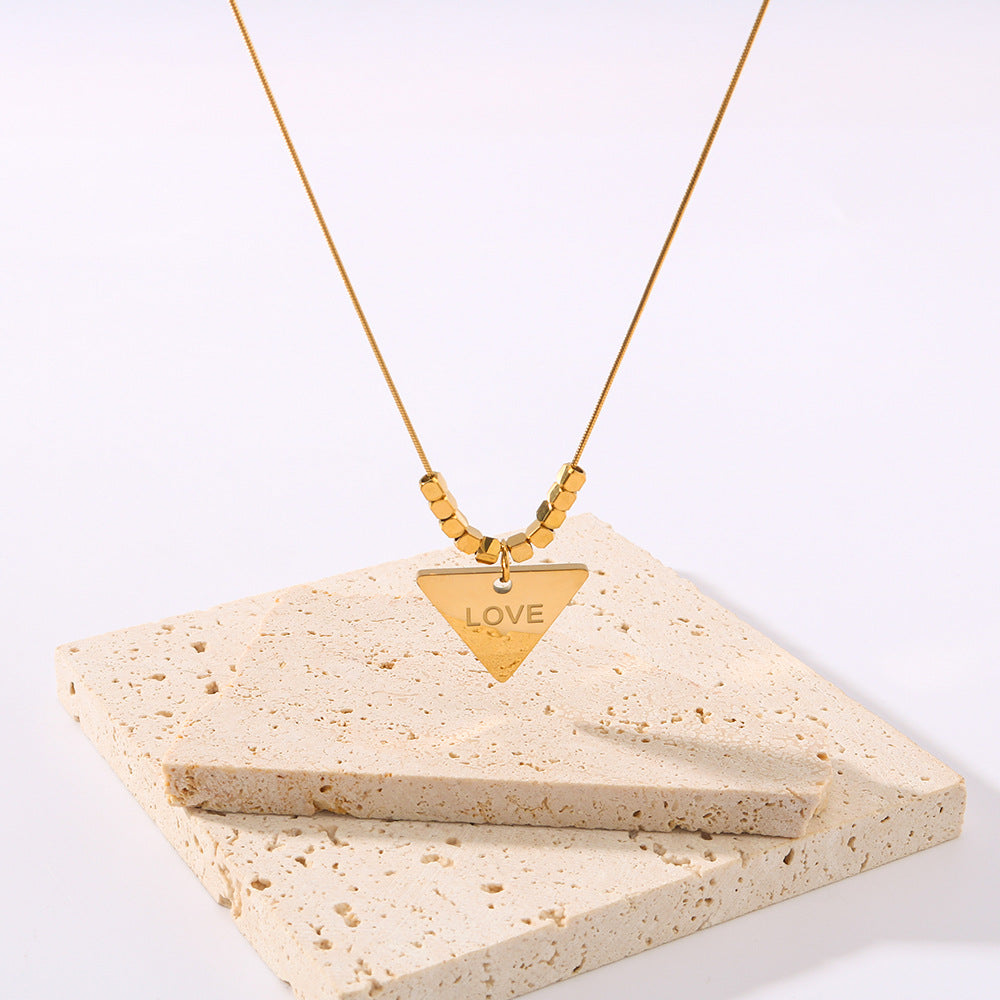 Wholesale titanium steel triangle tag with letter pendant necklace
