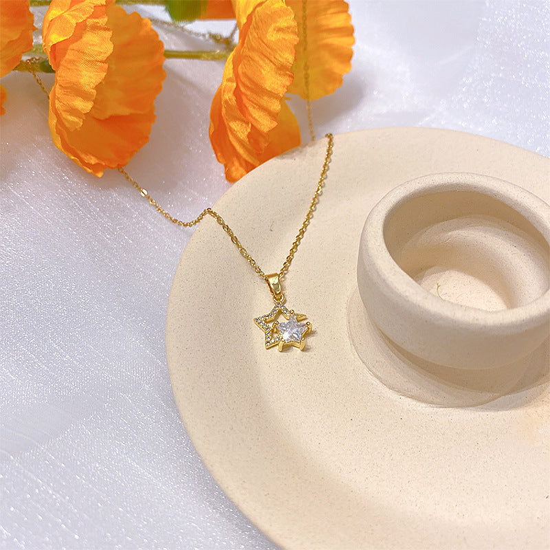 Wholesale Electroplated Titanium Steel Necklace Micro-embedded Clavicle Chain Choker Necklace ACC-NE-Xiyue003