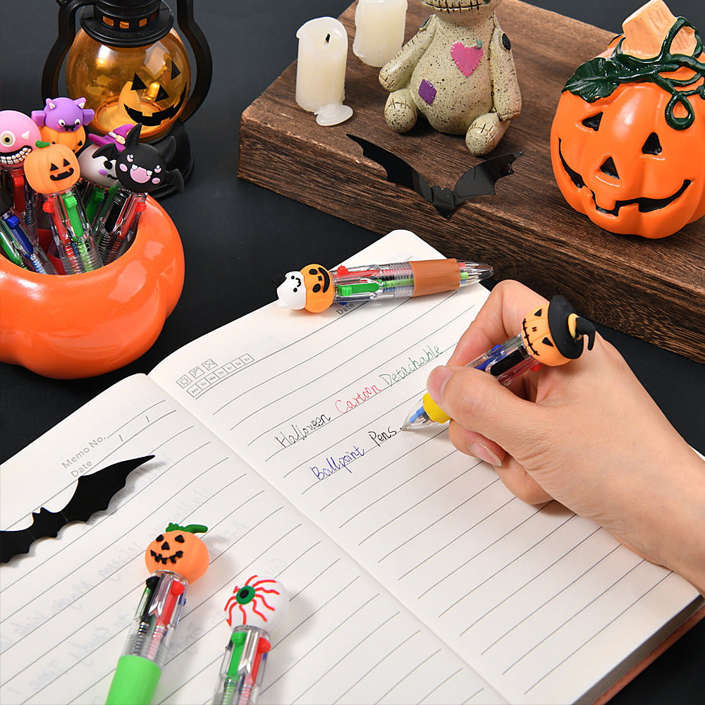 Wholesale  Four-Color Ballpoint Pen Cute Cartoon Halloween Color Pen