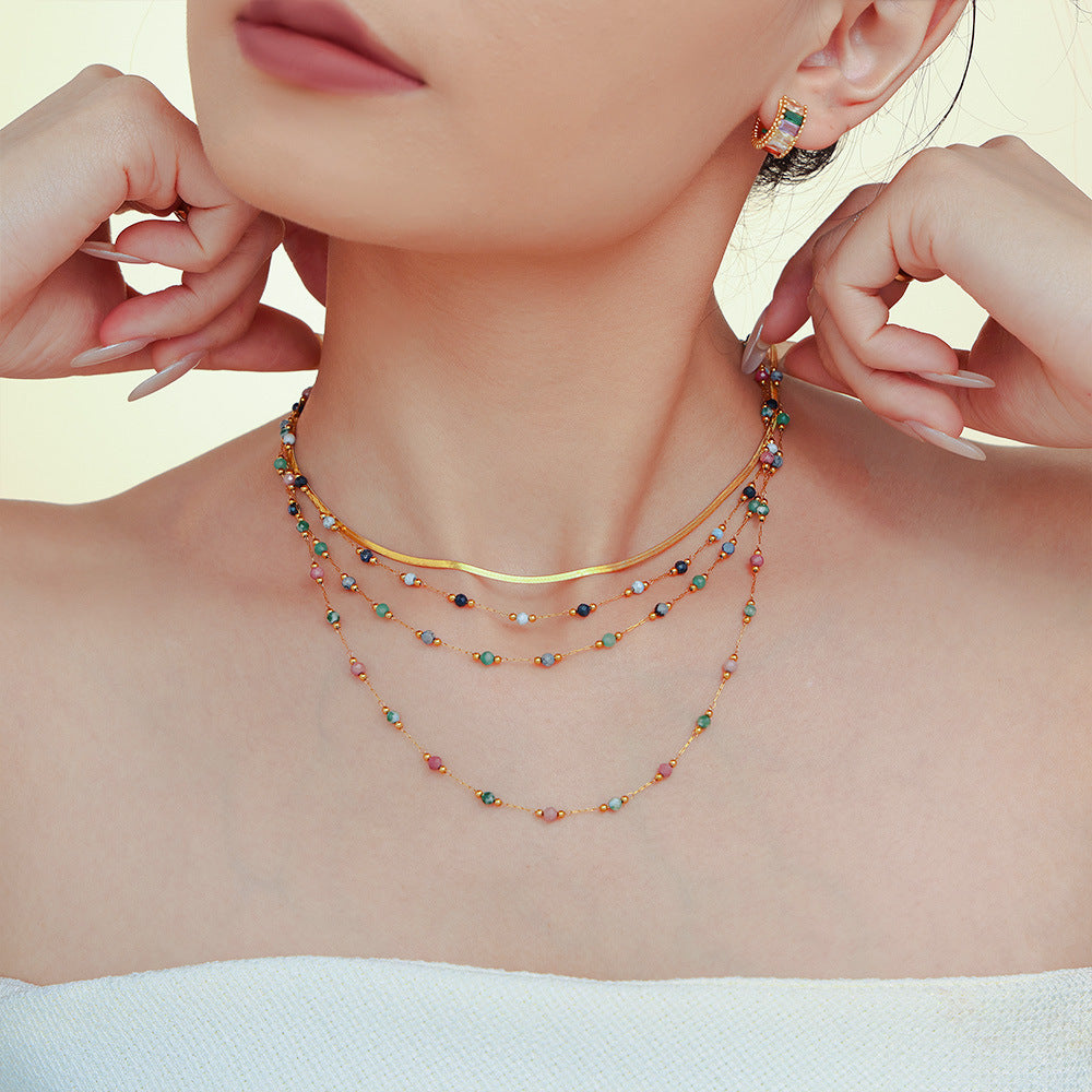 Wholesale Double Layer Overlapping Necklace in Green Gold Tone Chic Jewelry Accessory for Boutique Resale