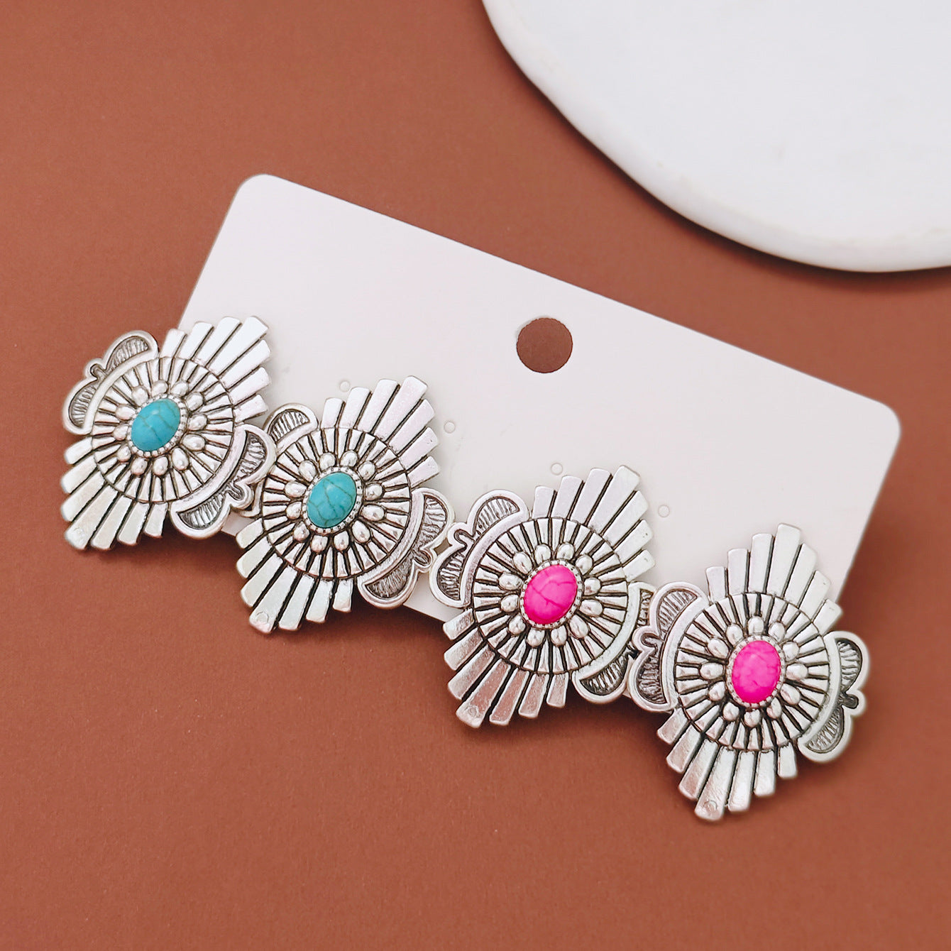Wholesale Retro Western Geometric Turquoise Earrings Set Everyday Fashion Jewelry Accessory Gift For Women Boutique Resale