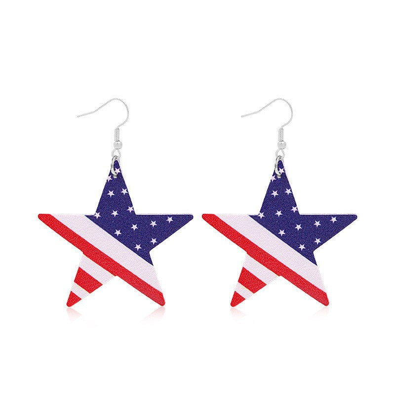 Wholesale Independence Day Five-Pointed Star Leather Heart Earrings
