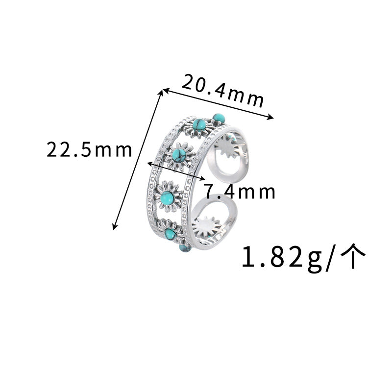 Wholesale Stainless Steel Vintage Turquoise Red Pine French Retro Ring Fashion Accessory