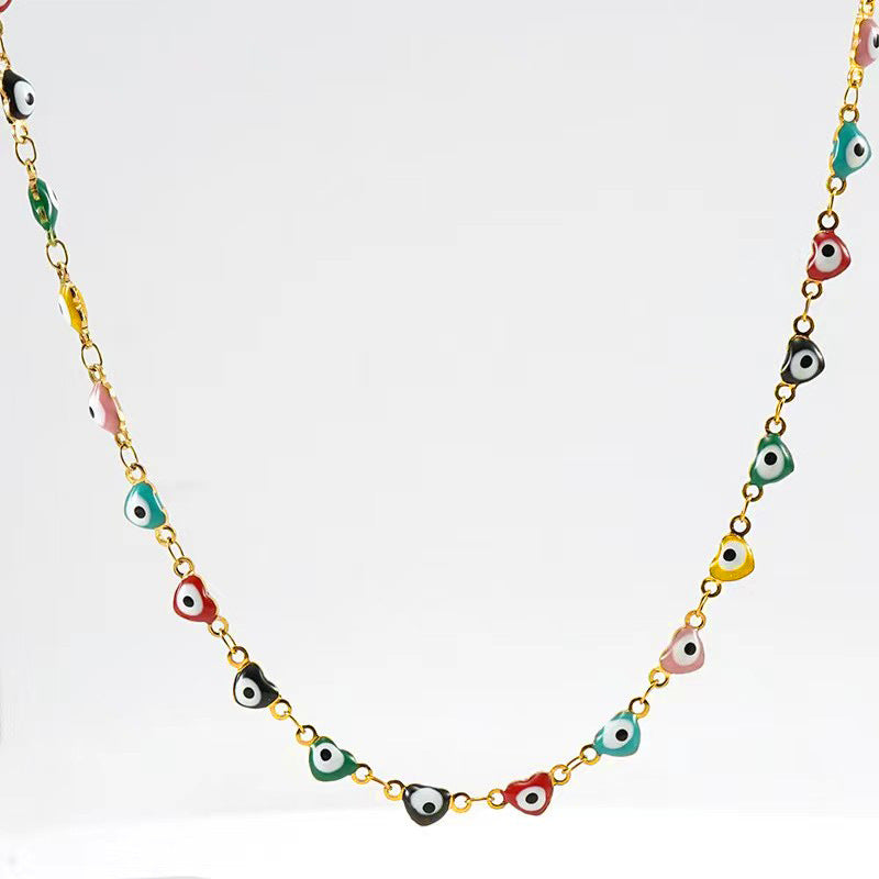 Wholesale 18K Titanium Steel Evil Eye Stainless Steel Heart Bracelet Necklaces ACC-BT-Zhongy004