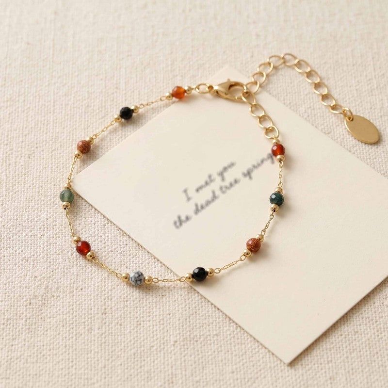 Wholesale Retro Colorful Natural Stone Necklace French Minimalist Geometric Collarbone Chain Everyday Fashion Jewelry Accessory