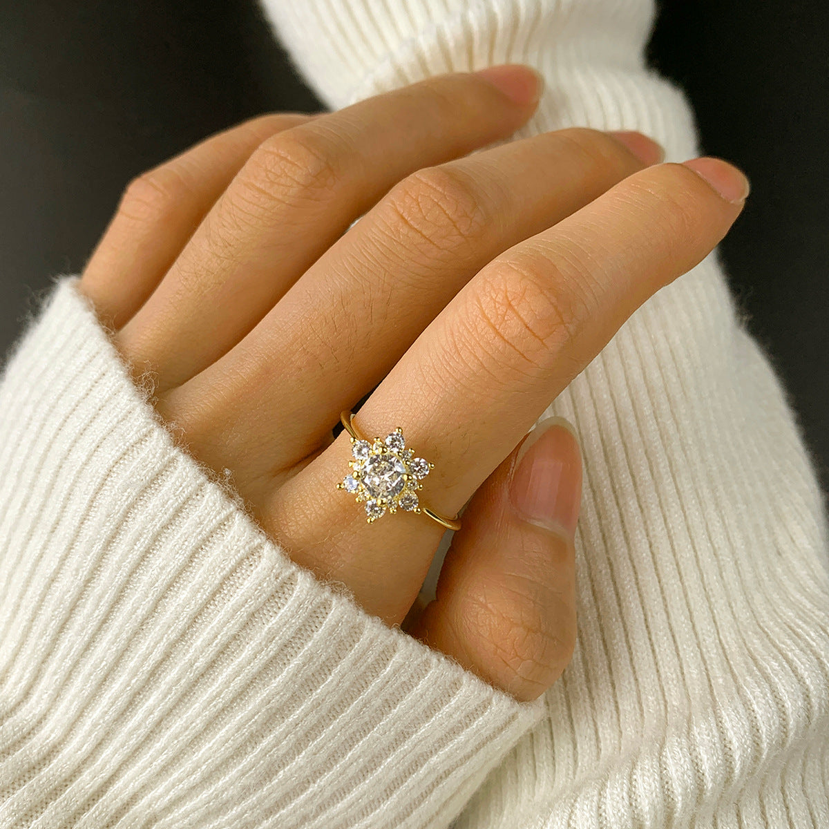 Wholesale Creative Diamond Snowflake S925 Sterling Silver Ring