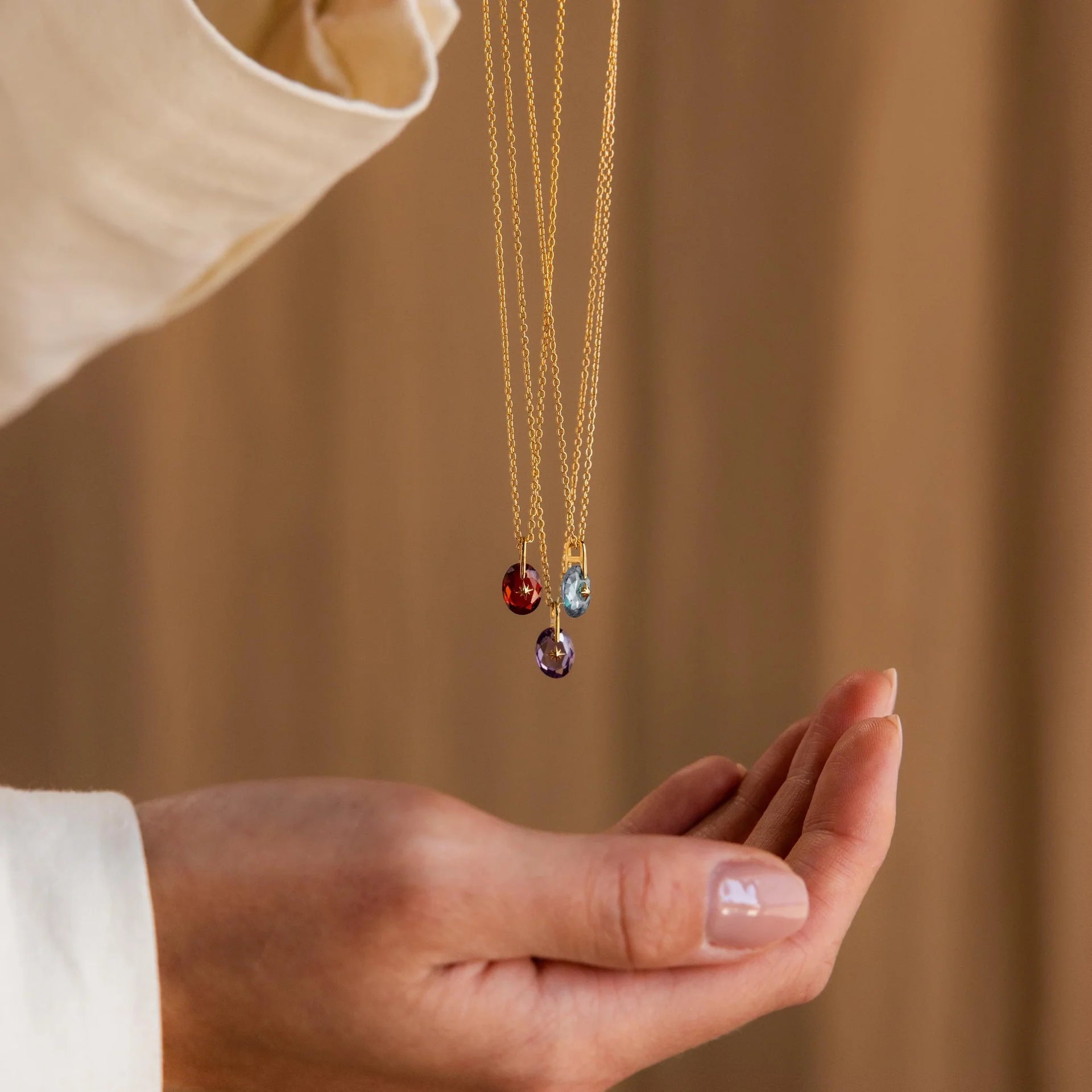 Wholesale Retro Style Natural Stone Twelve Birthstone Polaris Pendant Titanium Steel Necklaces