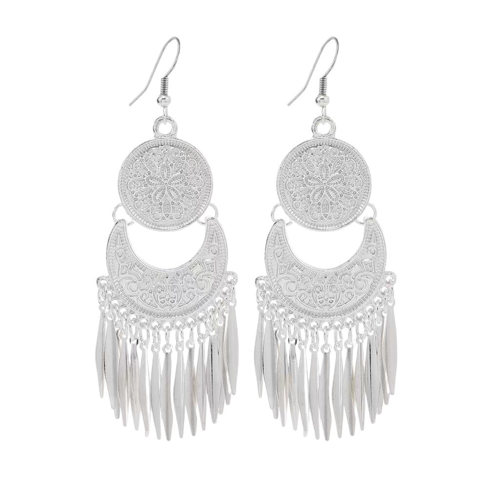 Wholesale Bohemian hollow  carved long tassel earrings